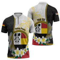 Personalised PNG Madang Provins Zipper Polo Shirt Papua New Guinea Plumeria Melanesian Pattern LT14 - Polynesian Pride