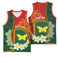 Personalised PNG Oro Provins Basketball Jersey Papua New Guinea Plumeria Melanesian Pattern - Polynesian Pride
