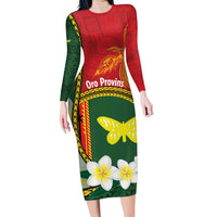 Personalised PNG Oro Provins Family Matching Long Sleeve Bodycon Dress and Hawaiian Shirt Papua New Guinea Plumeria Melanesian Pattern - Polynesian Pride