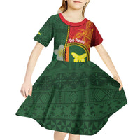 Personalised PNG Oro Provins Kid Short Sleeve Dress Papua New Guinea Plumeria Melanesian Pattern - Polynesian Pride
