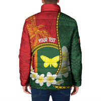 Personalised PNG Oro Provins Padded Jacket Papua New Guinea Plumeria Melanesian Pattern - Polynesian Pride