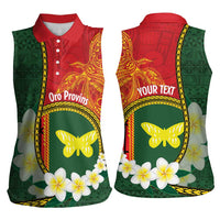 Personalised PNG Oro Provins Women Sleeveless Polo Shirt Papua New Guinea Plumeria Melanesian Pattern - Polynesian Pride