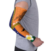 Personalised PNG Niu Ailan Arm Sleeves Papua New Guinea Plumeria Melanesian Pattern - Polynesian Pride