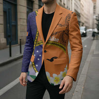 Personalised PNG Niu Ailan Blazer Papua New Guinea Plumeria Melanesian Pattern - Polynesian Pride