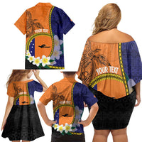 Personalised PNG Niu Ailan Family Matching Off Shoulder Short Dress and Hawaiian Shirt Papua New Guinea Plumeria Melanesian Pattern - Polynesian Pride