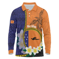 Personalised PNG Niu Ailan Long Sleeve Polo Shirt Papua New Guinea Plumeria Melanesian Pattern - Polynesian Pride