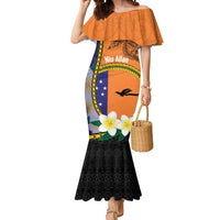 Personalised PNG Niu Ailan Mermaid Dress Papua New Guinea Plumeria Melanesian Pattern LT14 Women Orange - Polynesian Pride