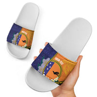 Personalised PNG Niu Ailan Slide Sandals Papua New Guinea Plumeria Melanesian Pattern - Polynesian Pride