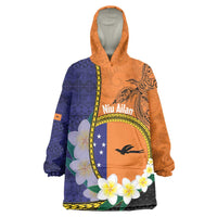 Personalised PNG Niu Ailan Wearable Blanket Hoodie Papua New Guinea Plumeria Melanesian Pattern - Polynesian Pride