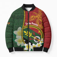 Personalised PNG Simbu Provins Bomber Puffer Jacket Papua New Guinea Plumeria Melanesian Pattern - Polynesian Pride