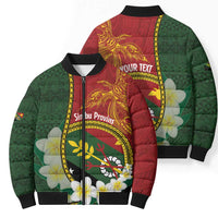 Personalised PNG Simbu Provins Bomber Puffer Jacket Papua New Guinea Plumeria Melanesian Pattern - Polynesian Pride