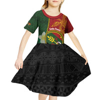 Personalised PNG Simbu Provins Kid Short Sleeve Dress Papua New Guinea Plumeria Melanesian Pattern - Polynesian Pride