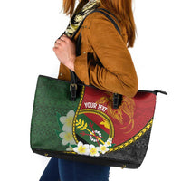 Personalised PNG Simbu Provins Leather Tote Bag Papua New Guinea Plumeria Melanesian Pattern LT14 Green - Polynesian Pride