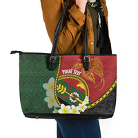 Personalised PNG Simbu Provins Leather Tote Bag Papua New Guinea Plumeria Melanesian Pattern LT14 - Polynesian Pride