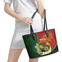 Personalised PNG Simbu Provins Leather Tote Bag Papua New Guinea Plumeria Melanesian Pattern LT14 - Polynesian Pride