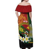 Personalised PNG Simbu Provins Off Shoulder Maxi Dress Papua New Guinea Plumeria Melanesian Pattern - Polynesian Pride