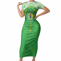 Cook Islands Manta Ray Short Sleeve Bodycon Dress Kuki Airani Tattoo Green Color LT14 Long Dress Green - Polynesian Pride