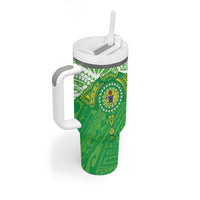 Cook Islands Manta Ray Tumbler With Handle Kuki Airani Tattoo Green Color LT14 - Polynesian Pride