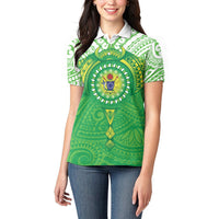 Cook Islands Manta Ray Women Polo Shirt Kuki Airani Tattoo Green Color LT14 - Polynesian Pride