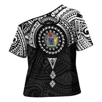 Cook Islands Manta Ray Cross Shoulder Shirt Kuki Airani Tattoo Black Color LT14 - Polynesian Pride