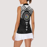 Cook Islands Manta Ray Women Sleeveless Polo Shirt Kuki Airani Tattoo Black Color LT14 - Polynesian Pride