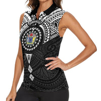 Cook Islands Manta Ray Women Sleeveless Polo Shirt Kuki Airani Tattoo Black Color LT14 - Polynesian Pride