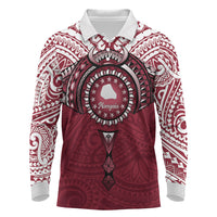 Personalised Cook Islands Mangaia Long Sleeve Polo Shirt Map With Kuki Airani Manta Ray Tattoo LT14 Maroon - Polynesian Pride