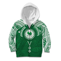 Personalised Cook Islands Rarotonga Kid Hoodie Map With Kuki Airani Manta Ray Tattoo LT14 Zip Hoodie Green - Polynesian Pride