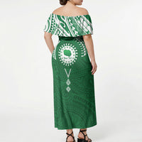Personalised Cook Islands Rarotonga Off Shoulder Maxi Dress Map With Kuki Airani Manta Ray Tattoo LT14 - Polynesian Pride