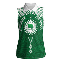 Personalised Cook Islands Rarotonga Women Sleeveless Polo Shirt Map With Kuki Airani Manta Ray Tattoo LT14 Female Green - Polynesian Pride
