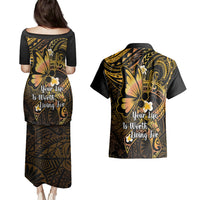 Polynesia Suicide Prevention Awareness Couples Matching Puletasi Dress and Hawaiian Shirt Your Life Is Worth Living For Polynesian Gold Pattern LT14 - Polynesian Pride