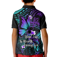 Polynesia Suicide Prevention Awareness Kid Polo Shirt Your Life Is Worth Living For Polynesian Blue Pattern LT14 - Polynesian Pride