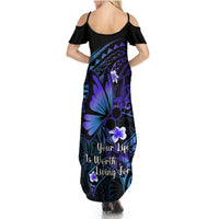 Polynesia Suicide Prevention Awareness Summer Maxi Dress Your Life Is Worth Living For Polynesian Blue Pattern LT14 - Polynesian Pride