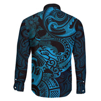 New Zealand Tuatara Family Matching Short Sleeve Bodycon Dress and Hawaiian Shirt Aotearoa Maori Clematis Flowers - Blue LT14 - Polynesian Pride