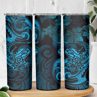 New Zealand Tuatara Skinny Tumbler Aotearoa Maori Clematis Flowers - Blue