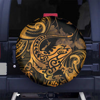 New Zealand Tuatara Spare Tire Cover Aotearoa Maori Clematis Flowers - Gold