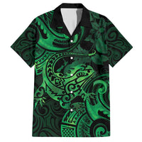 New Zealand Tuatara Family Matching Long Sleeve Bodycon Dress and Hawaiian Shirt Aotearoa Maori Clematis Flowers - Green LT14 Dad's Shirt - Short Sleeve Green - Polynesian Pride