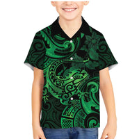 New Zealand Tuatara Family Matching Mermaid Dress and Hawaiian Shirt Aotearoa Maori Clematis Flowers - Green LT14 Son's Shirt Green - Polynesian Pride