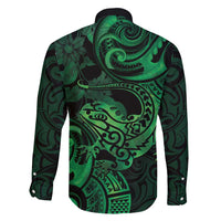 New Zealand Tuatara Family Matching Short Sleeve Bodycon Dress and Hawaiian Shirt Aotearoa Maori Clematis Flowers - Green LT14 - Polynesian Pride