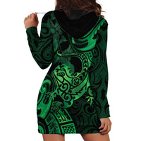 New Zealand Tuatara Hoodie Dress Aotearoa Maori Clematis Flowers - Green LT14 - Polynesian Pride