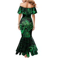 New Zealand Tuatara Mermaid Dress Aotearoa Maori Clematis Flowers - Green LT14 - Polynesian Pride