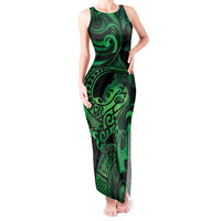 New Zealand Tuatara Tank Maxi Dress Aotearoa Maori Clematis Flowers - Green