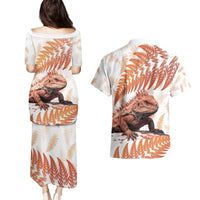 Red New Zealand Tuatara Couples Matching Puletasi and Hawaiian Shirt Aotearoa Sphenodon Punctatus Silver Fern LT14 - Polynesian Pride