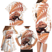 Red New Zealand Tuatara Family Matching Long Sleeve Bodycon Dress and Hawaiian Shirt Aotearoa Sphenodon Punctatus Silver Fern LT14 - Polynesian Pride