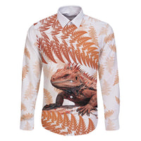 Red New Zealand Tuatara Family Matching Long Sleeve Bodycon Dress and Hawaiian Shirt Aotearoa Sphenodon Punctatus Silver Fern LT14 Dad's Shirt - Long Sleeve Red - Polynesian Pride