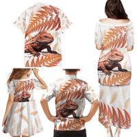 Red New Zealand Tuatara Family Matching Puletasi and Hawaiian Shirt Aotearoa Sphenodon Punctatus Silver Fern LT14 - Polynesian Pride