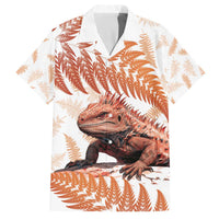 Red New Zealand Tuatara Family Matching Puletasi and Hawaiian Shirt Aotearoa Sphenodon Punctatus Silver Fern LT14 Dad's Shirt - Short Sleeve Red - Polynesian Pride
