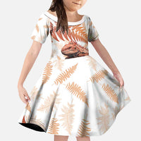 Red New Zealand Tuatara Family Matching Short Sleeve Bodycon Dress and Hawaiian Shirt Aotearoa Sphenodon Punctatus Silver Fern LT14 Daughter's Dress Red - Polynesian Pride