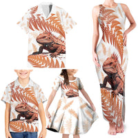 Red New Zealand Tuatara Family Matching Tank Maxi Dress and Hawaiian Shirt Aotearoa Sphenodon Punctatus Silver Fern