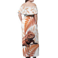 Red New Zealand Tuatara Off Shoulder Maxi Dress Aotearoa Sphenodon Punctatus Silver Fern